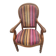 Fauteuil ancien en velours rayé multicolore à pieds tourné