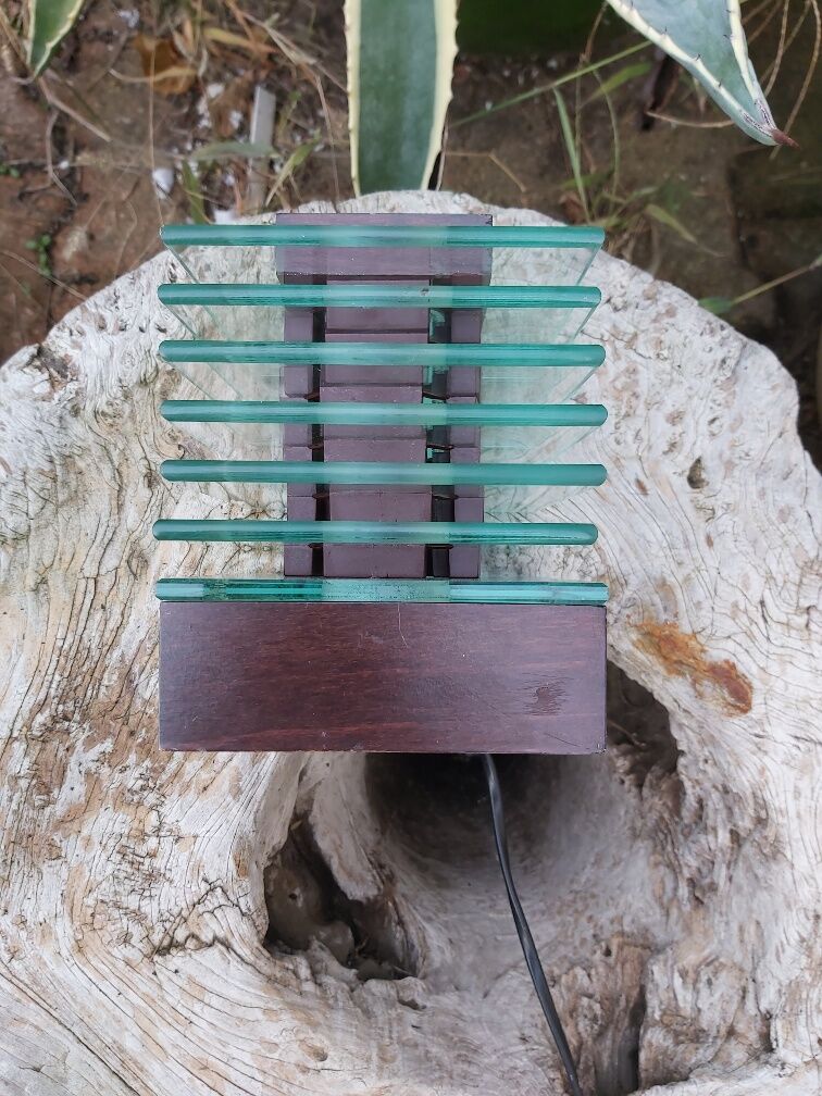 Demeter wood and glass lamp Maison Desny 1980