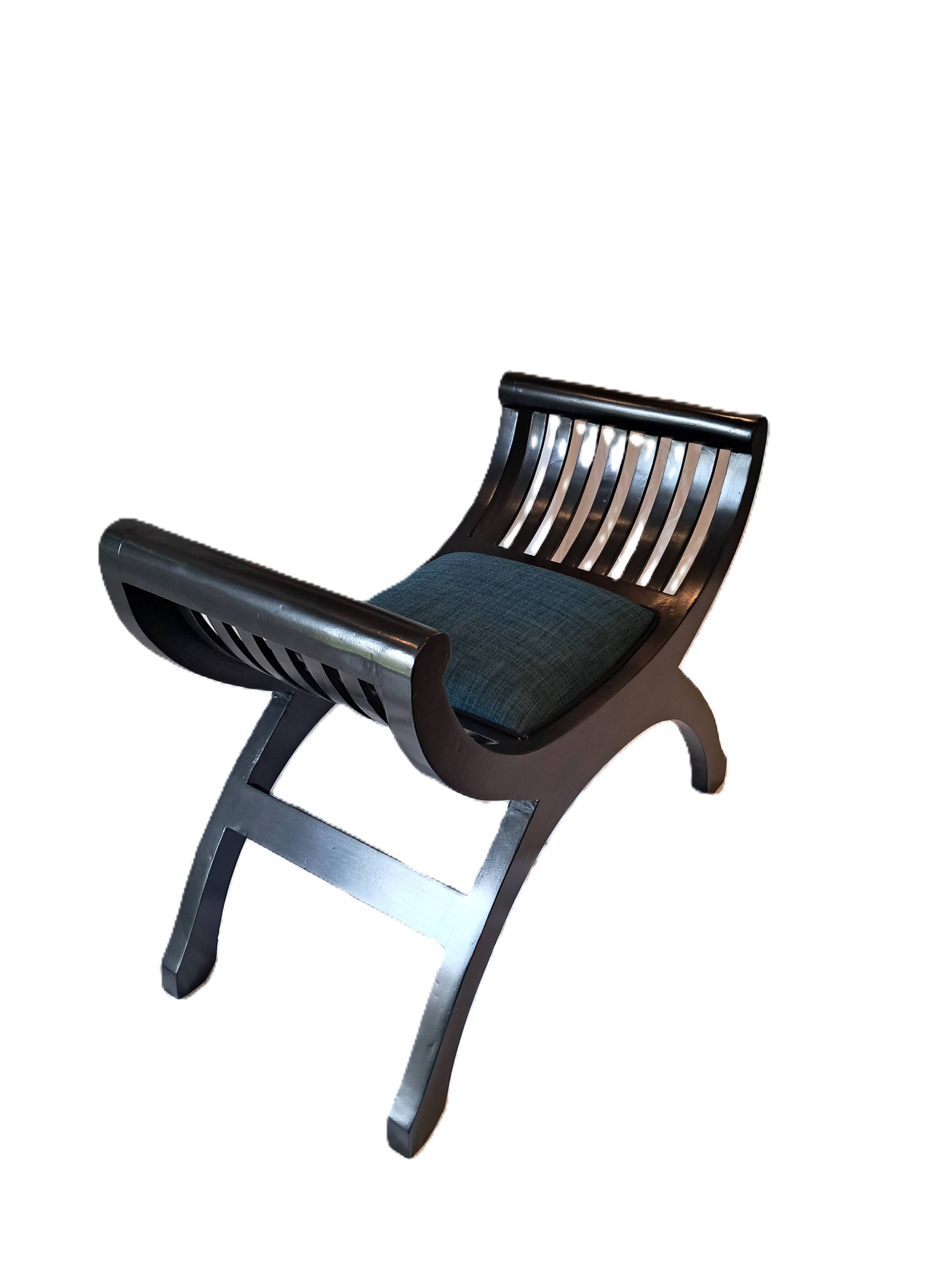 Tabouret Curule Vintage avec Assise Retapissée