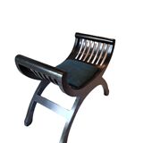 Vintage Curule Stool with Reupholstered Seat