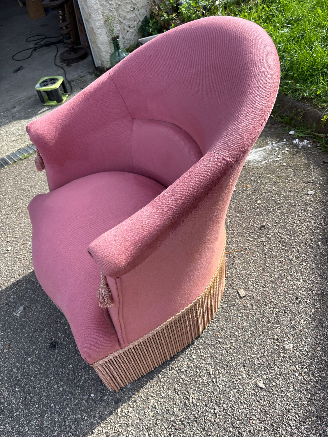 Fauteuil crapaud velours rose