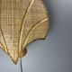 Pair midcentury Italian rattan wicker pine brass scallop wall sconces 1970s