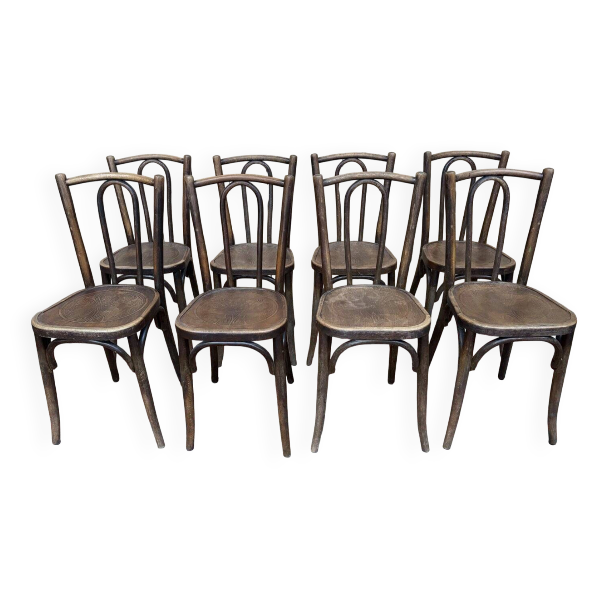8 Bistro Chairs Baumann Curved Wood Art Nouveau – Early 20th Century