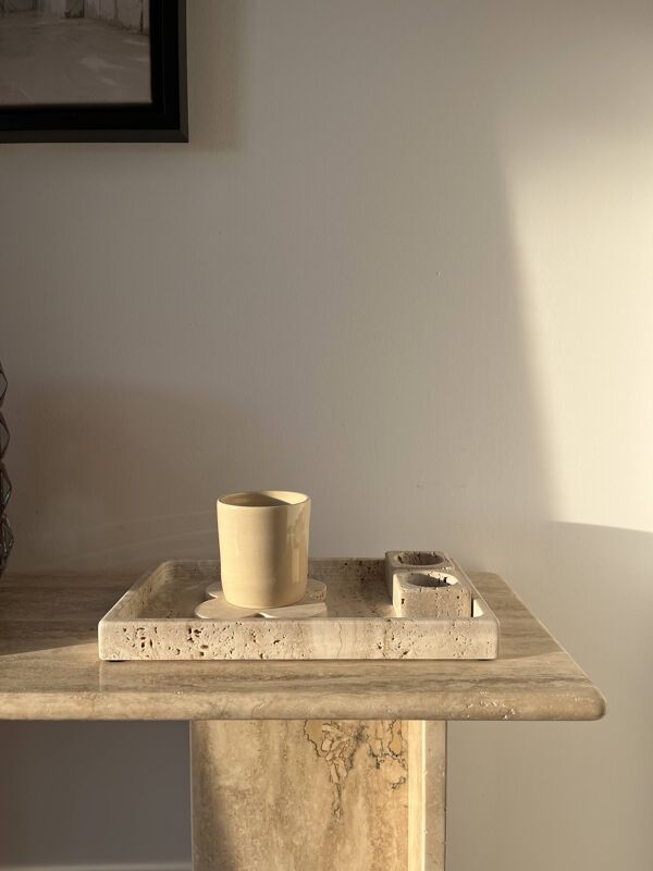 Plateau rectangulaire en travertin plateau décoratif vide poche travertin brut