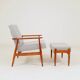 Armchair with striped fabric footrest, 1960