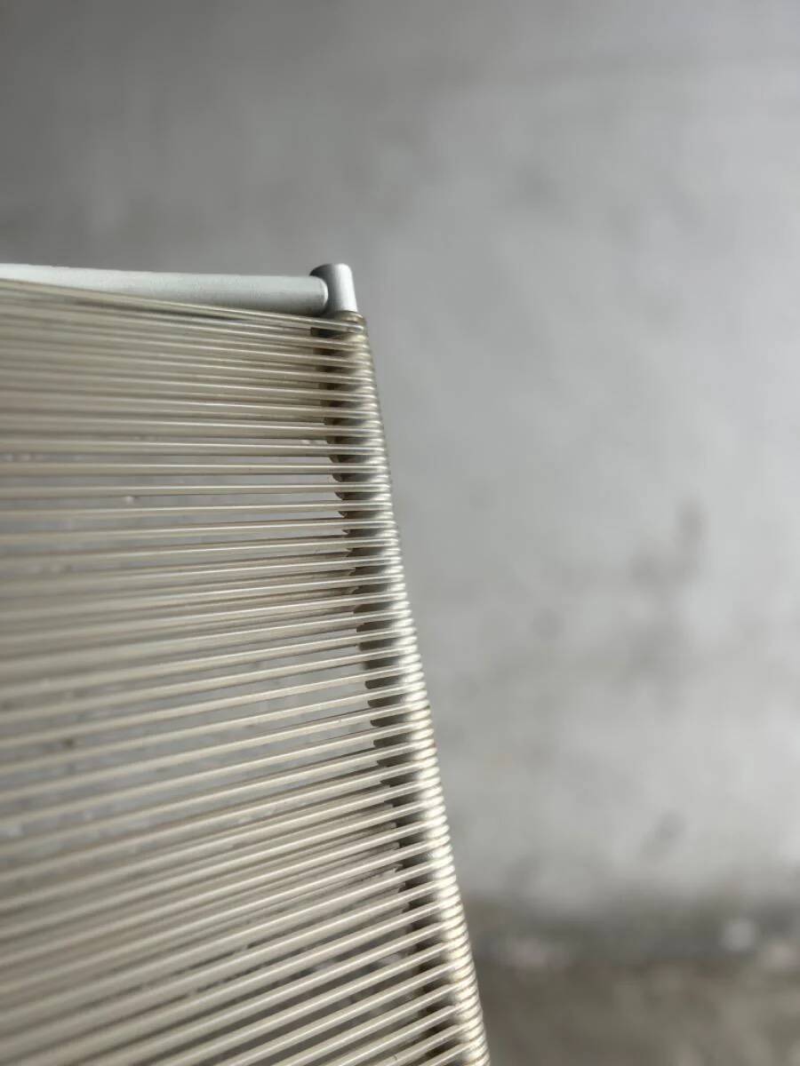 Set of 4 light grey powder-coated metal Fly Line chairs with cream rope - Giandomenico Belotti, 1980s