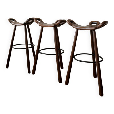Tabourets de bar vintage espagnols brutalistes Marbella par Confonorm, années 1970, ensemble de 3