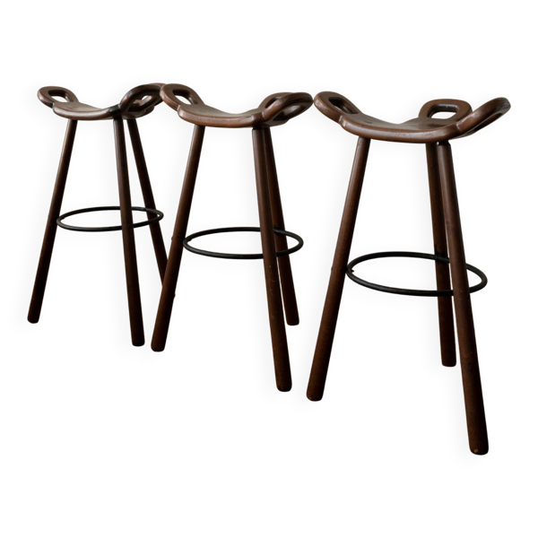 Tabourets de bar vintage espagnols brutalistes Marbella par Confonorm, années 1970, ensemble de 3