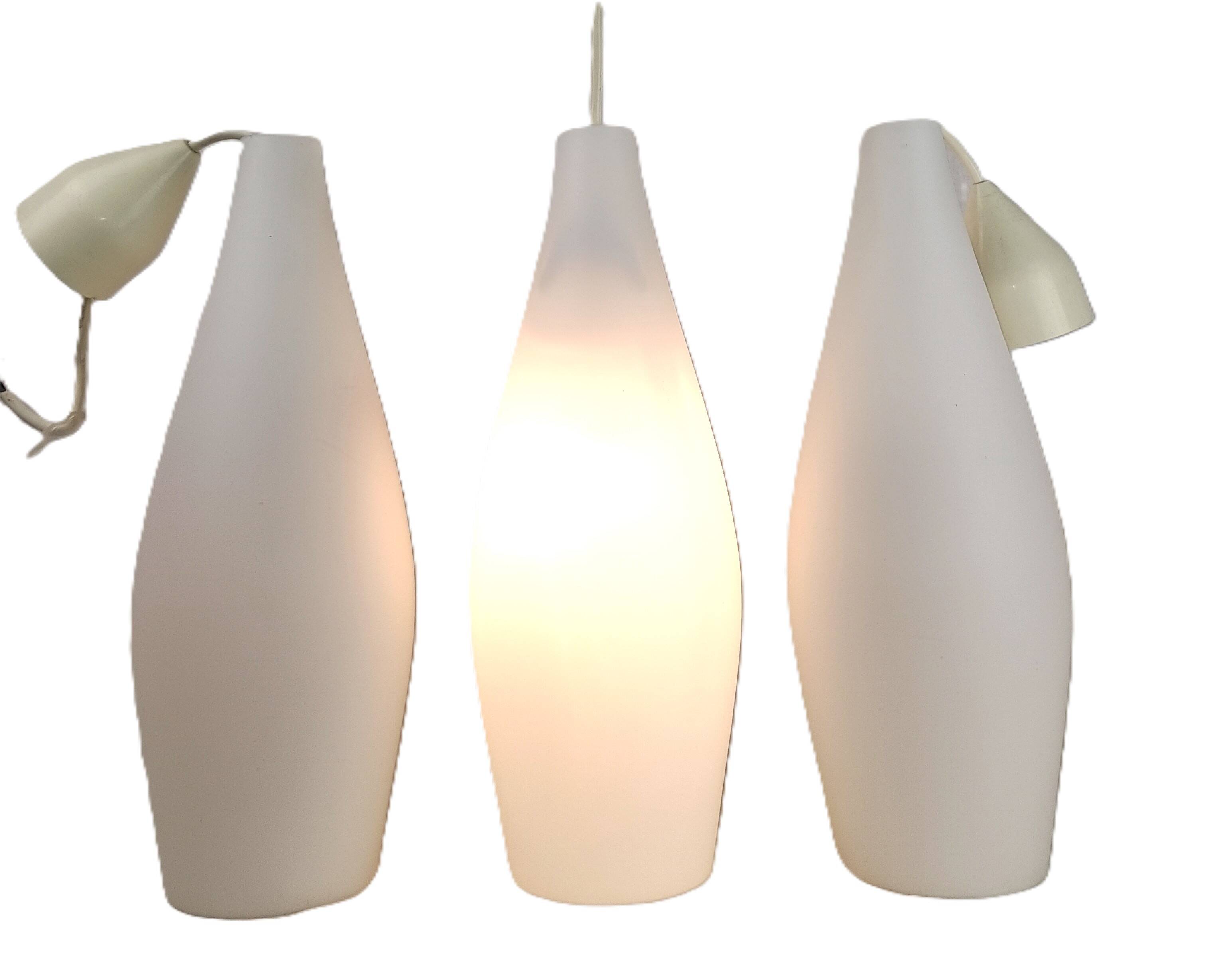 Superb set of three Holmegaard white opaline glass pendant lights