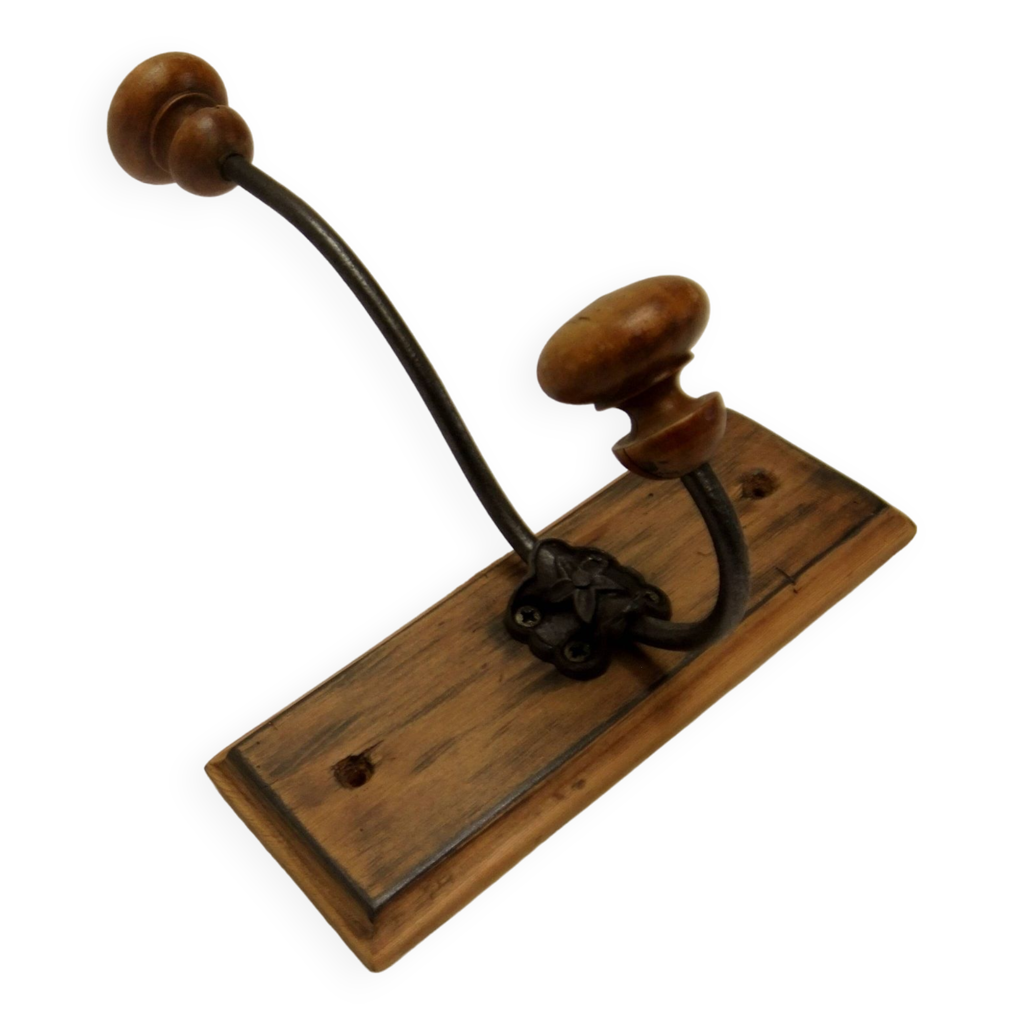 Wall coat rack hook wrought iron wood