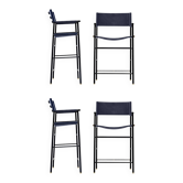 Set of 4 classic bar stools with navy blue leather backrest and black metallic rubber.