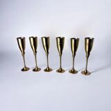 Brutalist champagne glasses in brass, set of 6, Spain, 1970s
