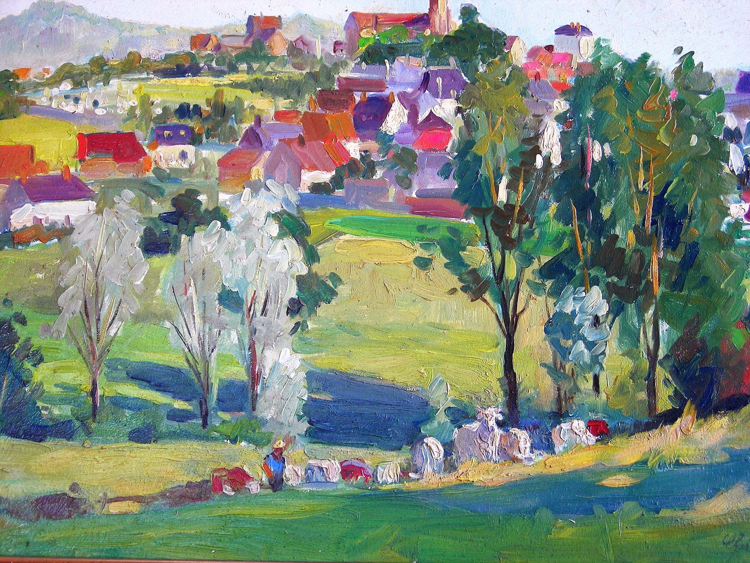 Countryside landscape oil on isorel by charley garry (1891_1973)