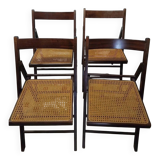 Set of 4 vintage 1970s folding chairs in wood and caning