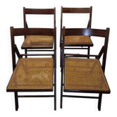 Set of 4 vintage 1970s folding chairs in wood and caning