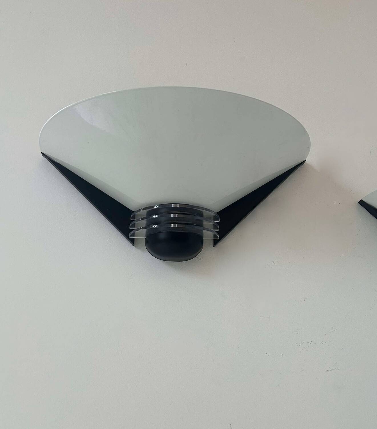 Pair of vintage wall lights, white lacquered metal, France 1980