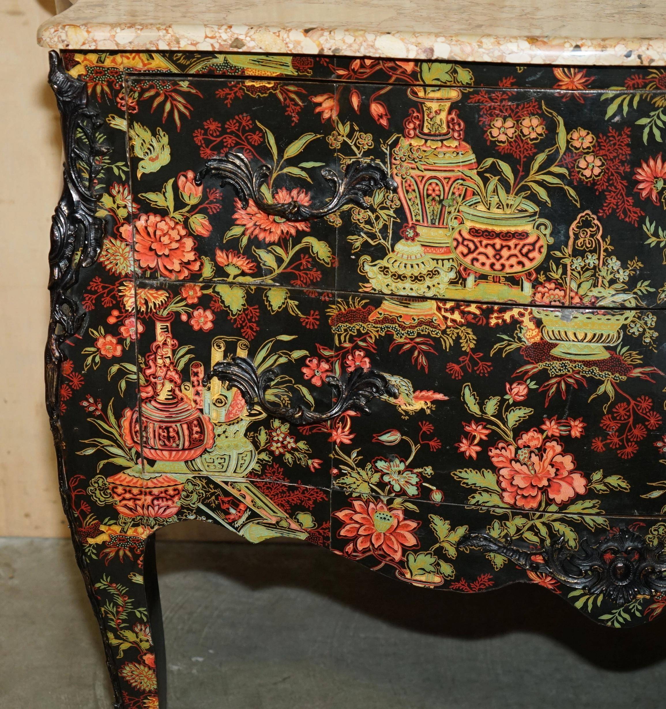 Antique Chinoiserie Commode Hand-Painted with Marble Top