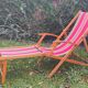 Vintage deck chair in wood and striped fabric - mid-20th century