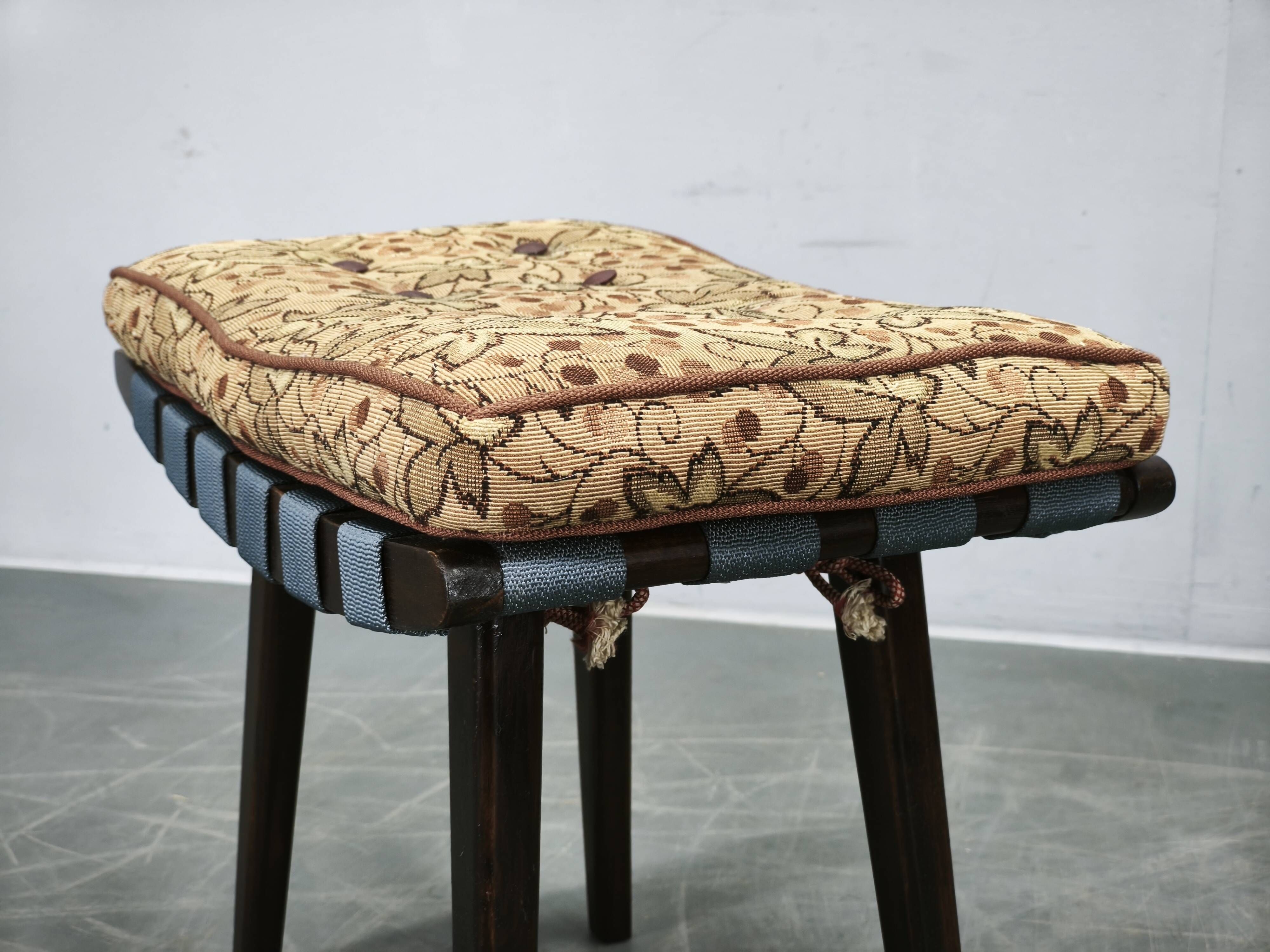 TON Mid-Century Beech Stool with Original Cushion, Czechoslovakia, circa 19