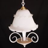 “Umbrella” Charming Murano Vintage White Chandelier in Murano Glass, 1980s