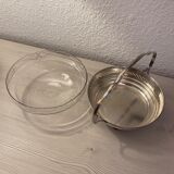 Art Deco fruit bowl in silver-plated metal and glass