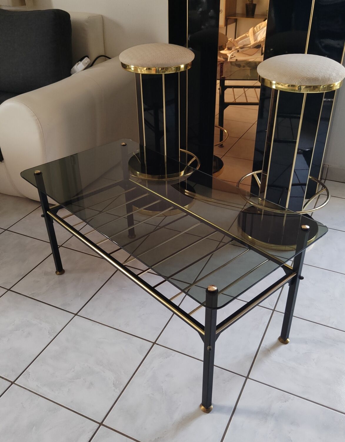 Vintage coffee table 1970 smoked glass