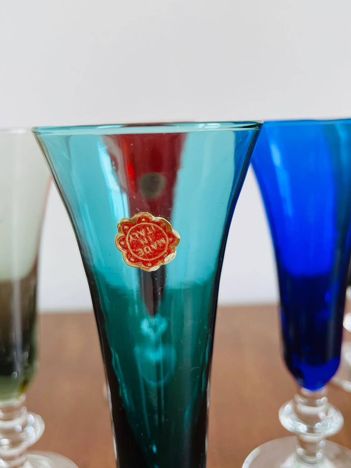 6 colorful Italian champagne flutes from the 50s