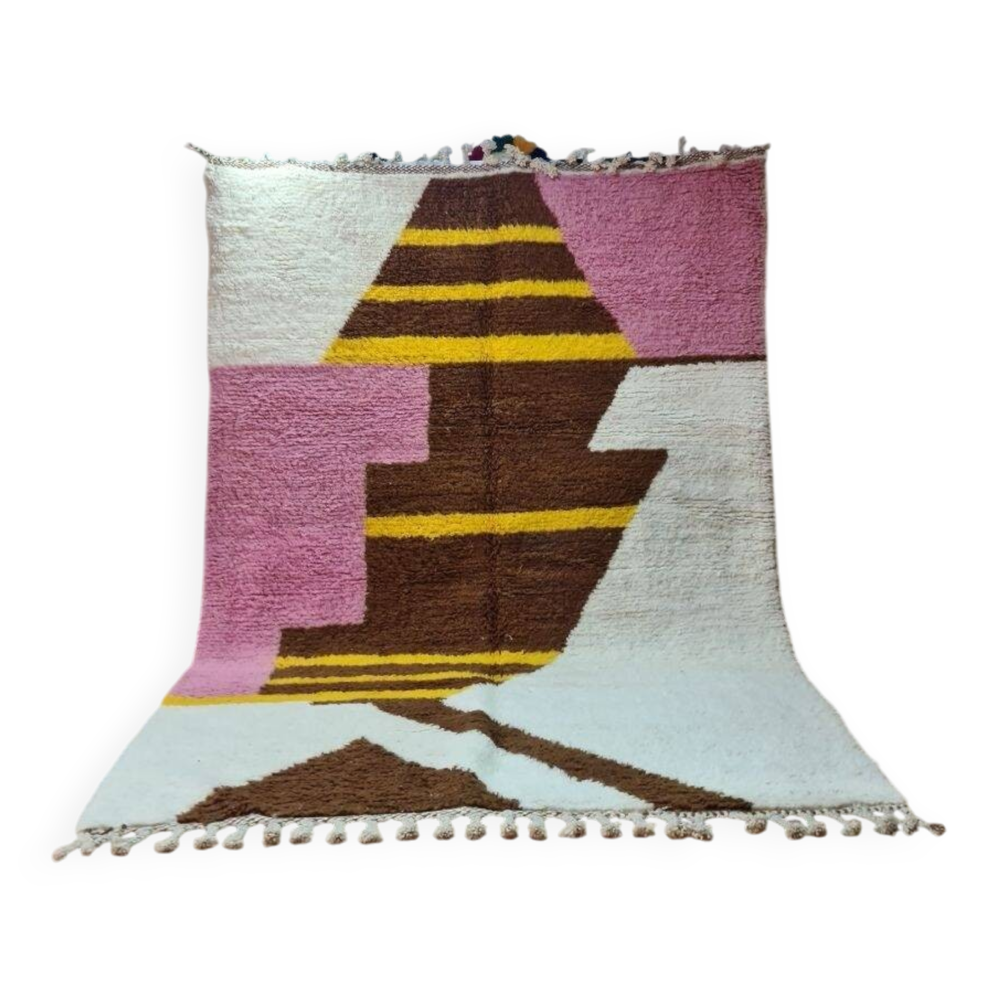 Large Berber Rug Abstract Design 300x200cm - Pink, Yellow & Brown