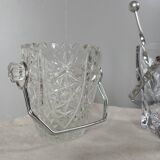 Duo of crystal ice buckets, silver metal, vintage