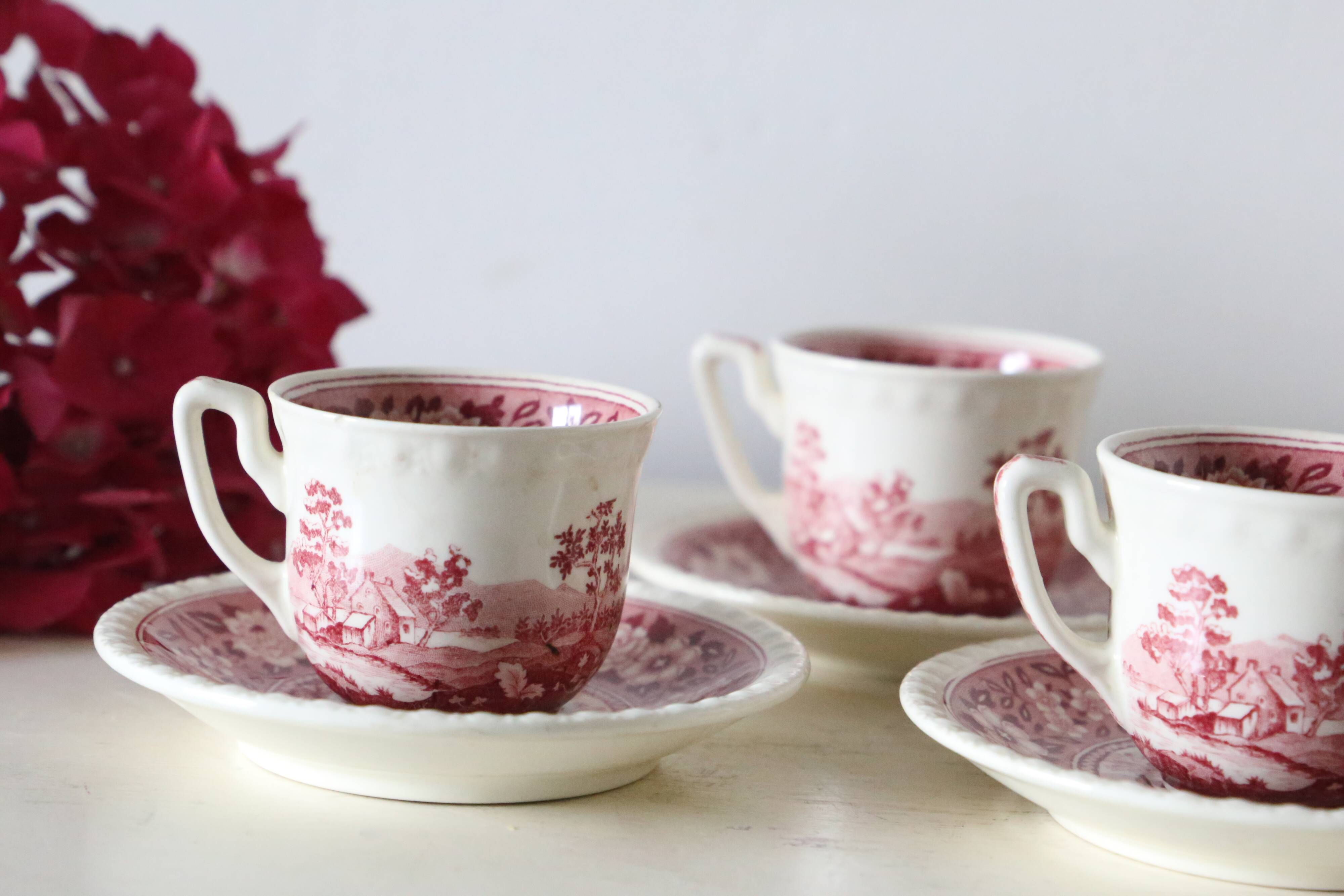 Set of 6 coffee cups and saucers, Villeroy & Boch, Rusticana rose model