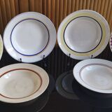 6 old plates mismatched geometric patterns Moulin des Loups, St Amand