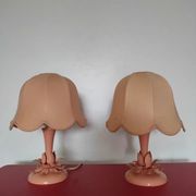 Pair of pink bedside lamps "blush/salmon" fabric lampshade, metal details.