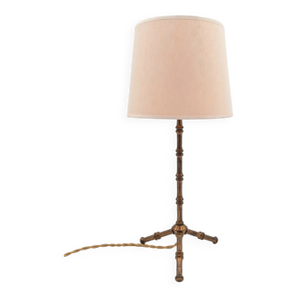 Lampe à poser faux bambou en laiton doré dans de goût de la Maison Baguès