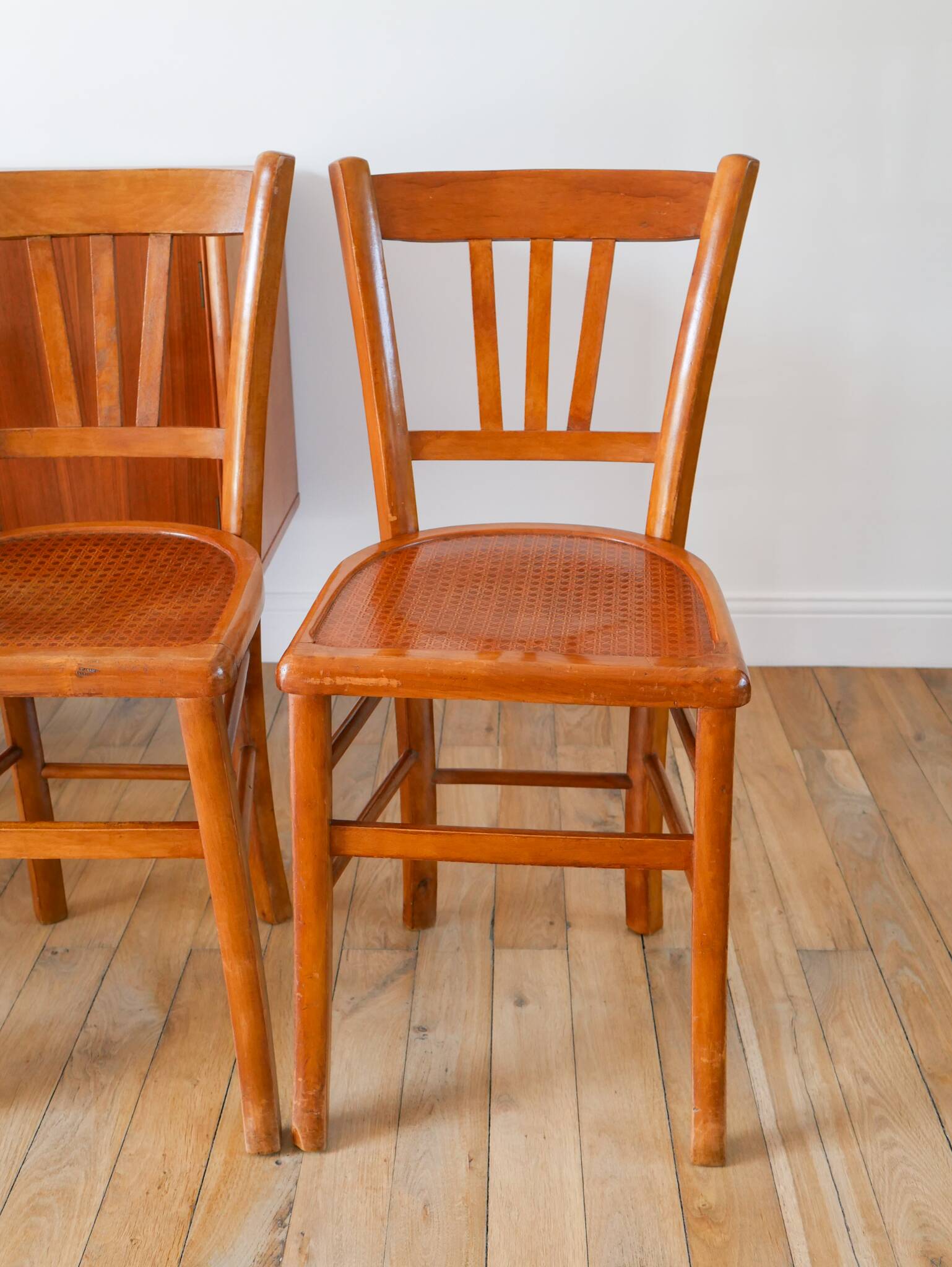 Set of 4 Luterma bistro chairs, cane effect, 1950