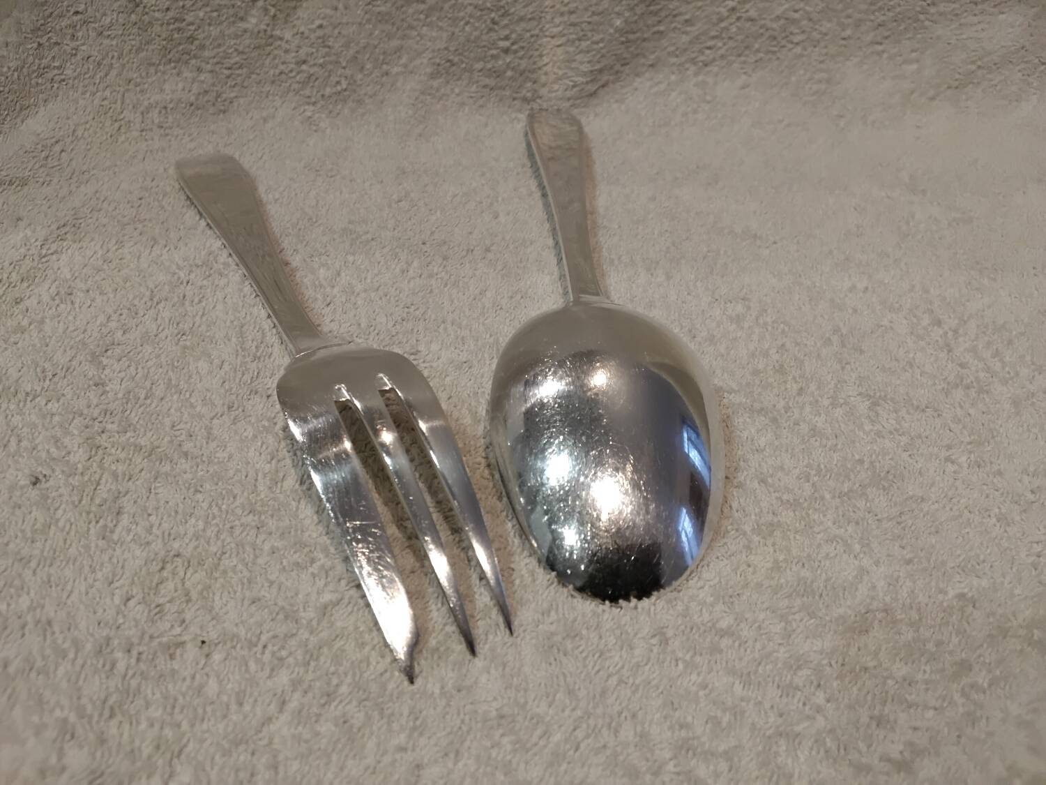Silver-plated metal stew fork and spoon by Christofle silversmith Atlas