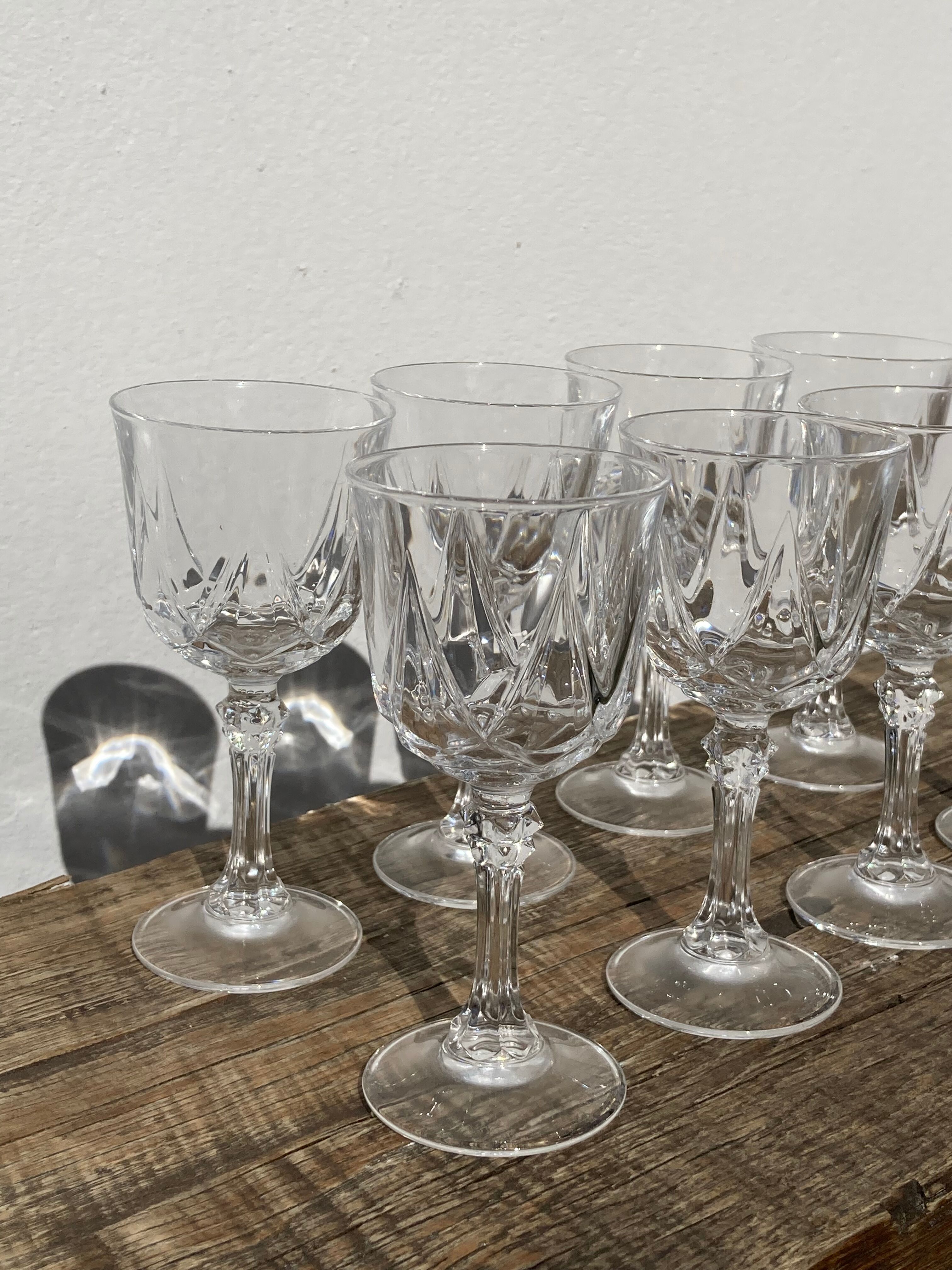 8 antique chiseled crystal stems - classic wine glasses