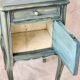 Old blue patinated bedside table