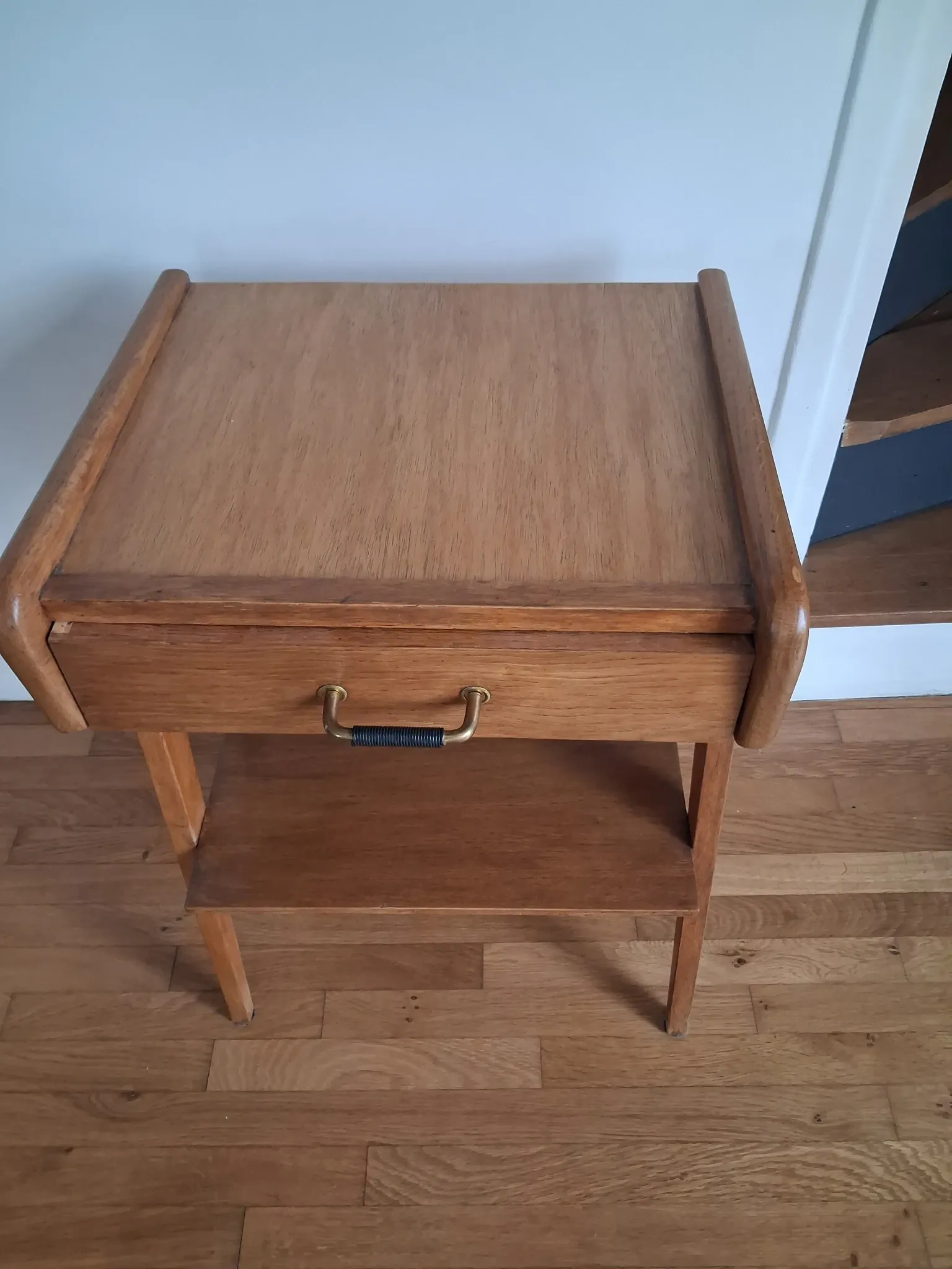 60s compass leg bedside table in light chain.