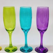 6 multicolored glass champagne flutes red orange yellow green blue purple