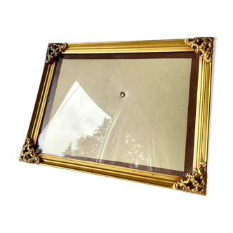 Cadre photo vintage en métal doré 21,5 cm x 16,5 cm verre convexe
