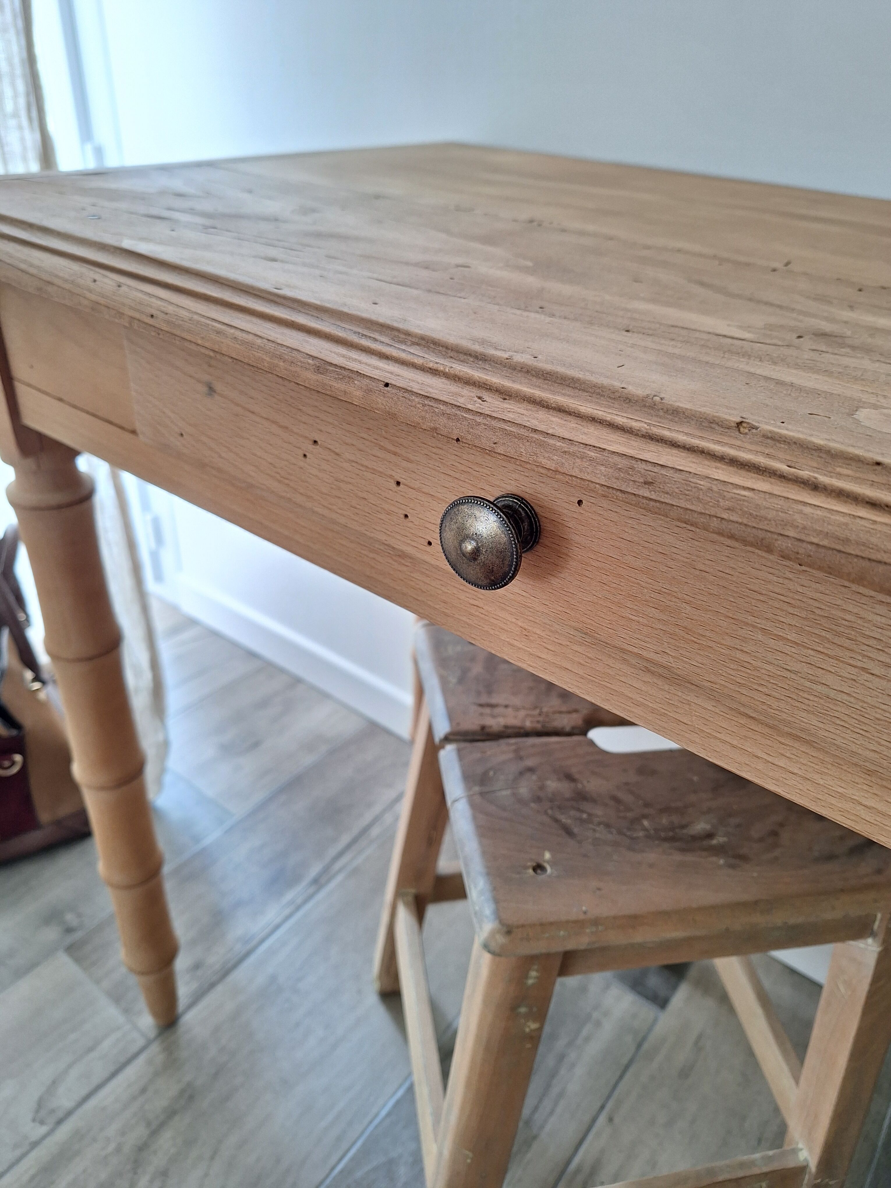 Old beech wood bureau/console/side table with bamboo legs.