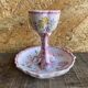 Vintage Ceramic Egg Cup on Stand with Pink Flower Decoration #D984