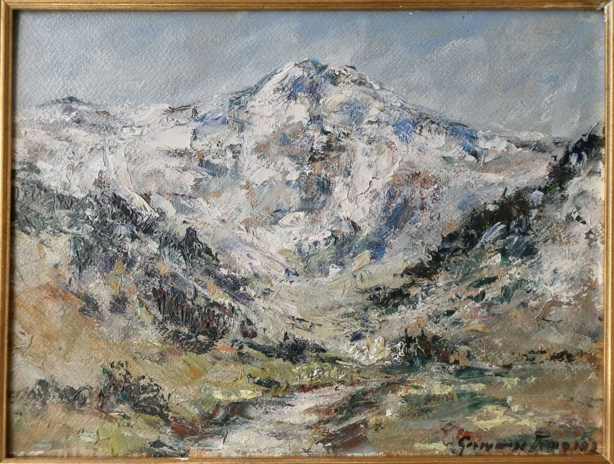 Tableau, oil, mountain landscape, Mont Blanc, Germaine Francoz