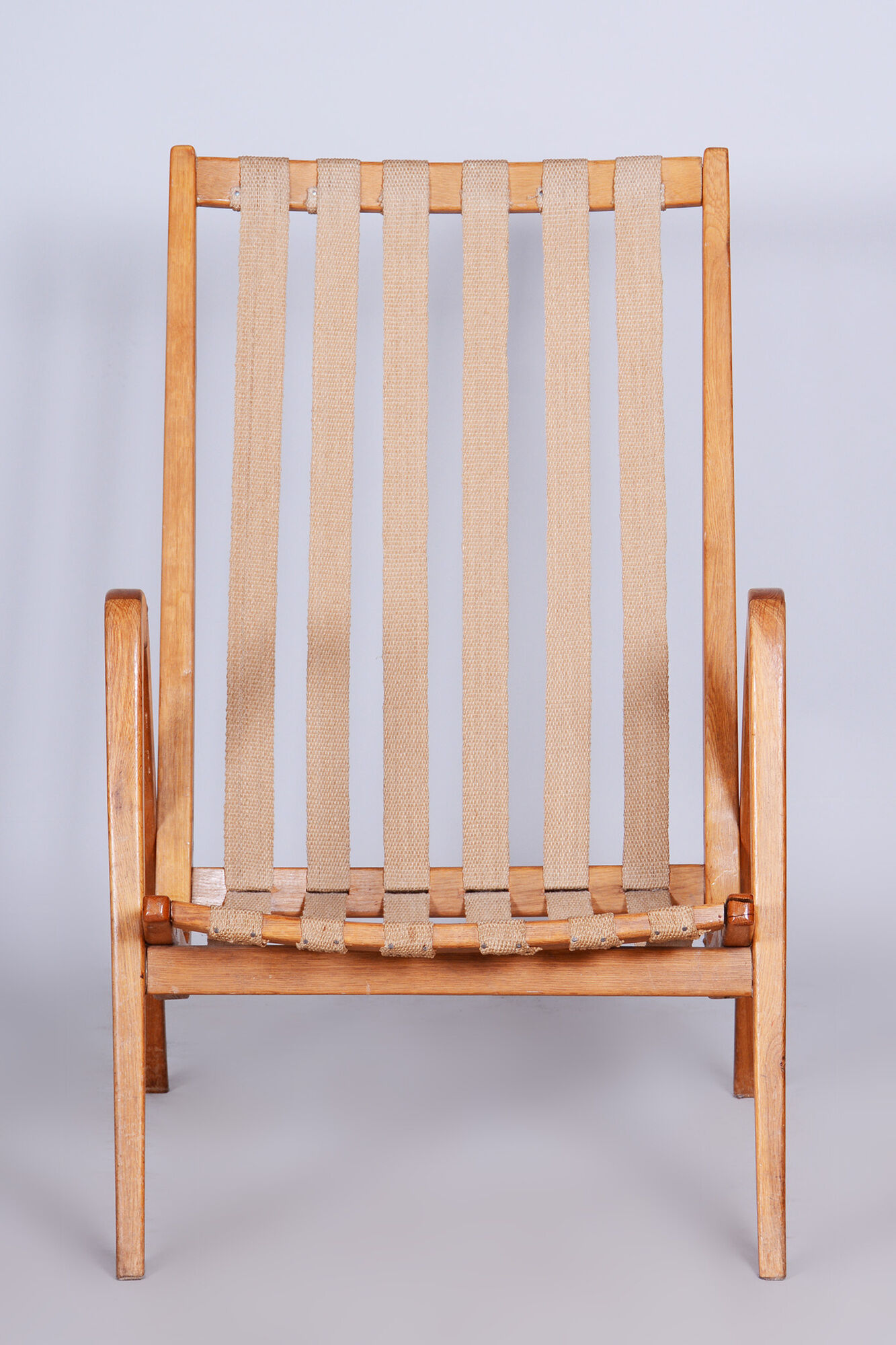 Grey mid century oak armchair by Jan Vanek 1950s Czechia