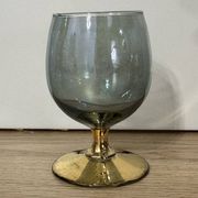 3 coloured smoked glass liqueur glasses with golden stems, vintage.