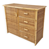 Commode ou crédence italienne en bambou et rotin, années 1980