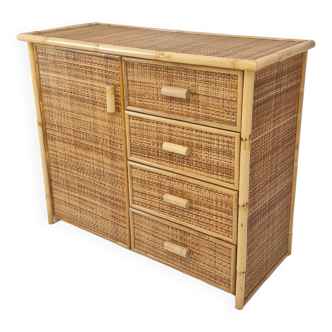 Italian Bamboo and Rattan Chest of Drawers or Credenza, 1980s