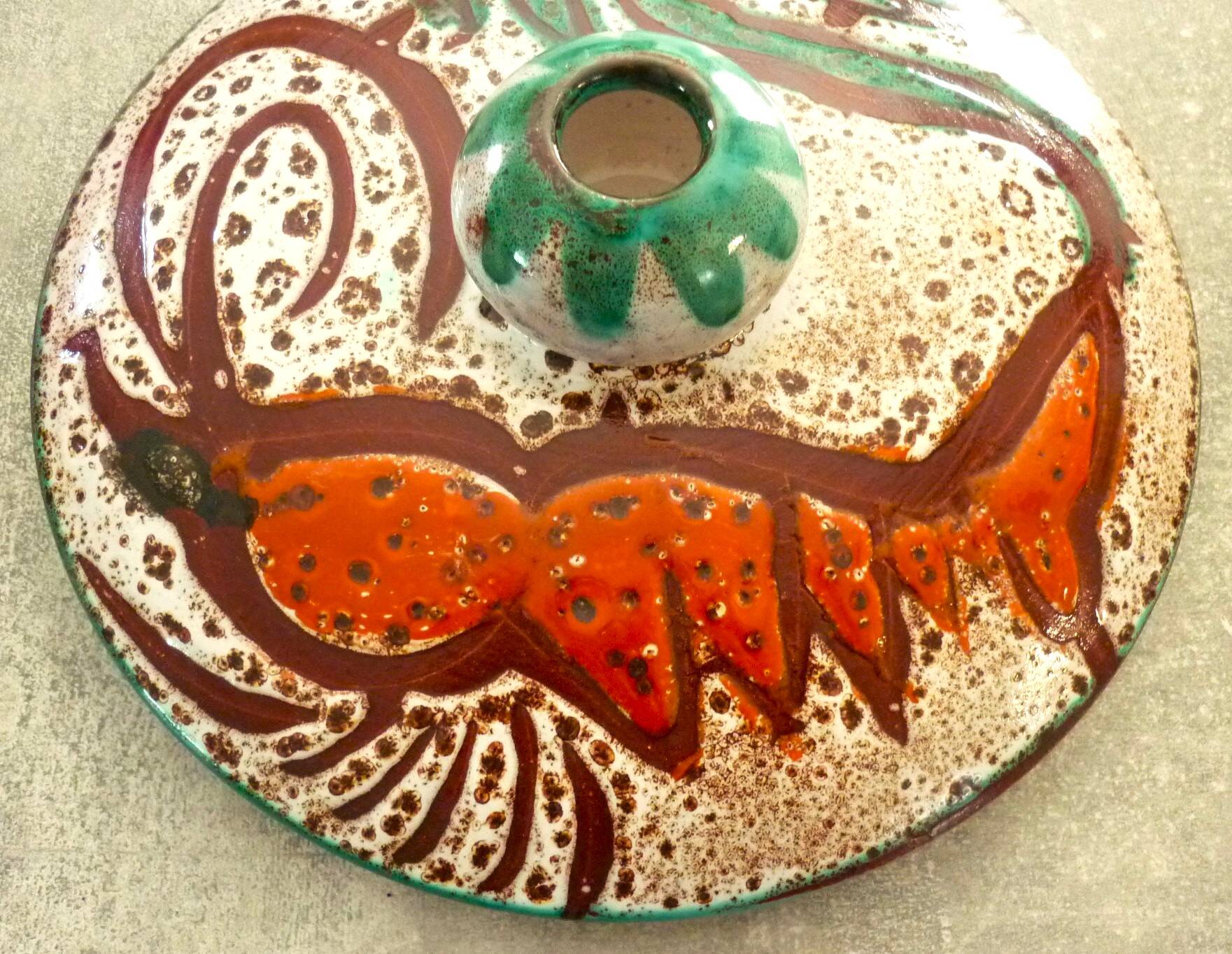Soupière, plat, céramique émaillée Vallauris, poisson, crustacés, algues