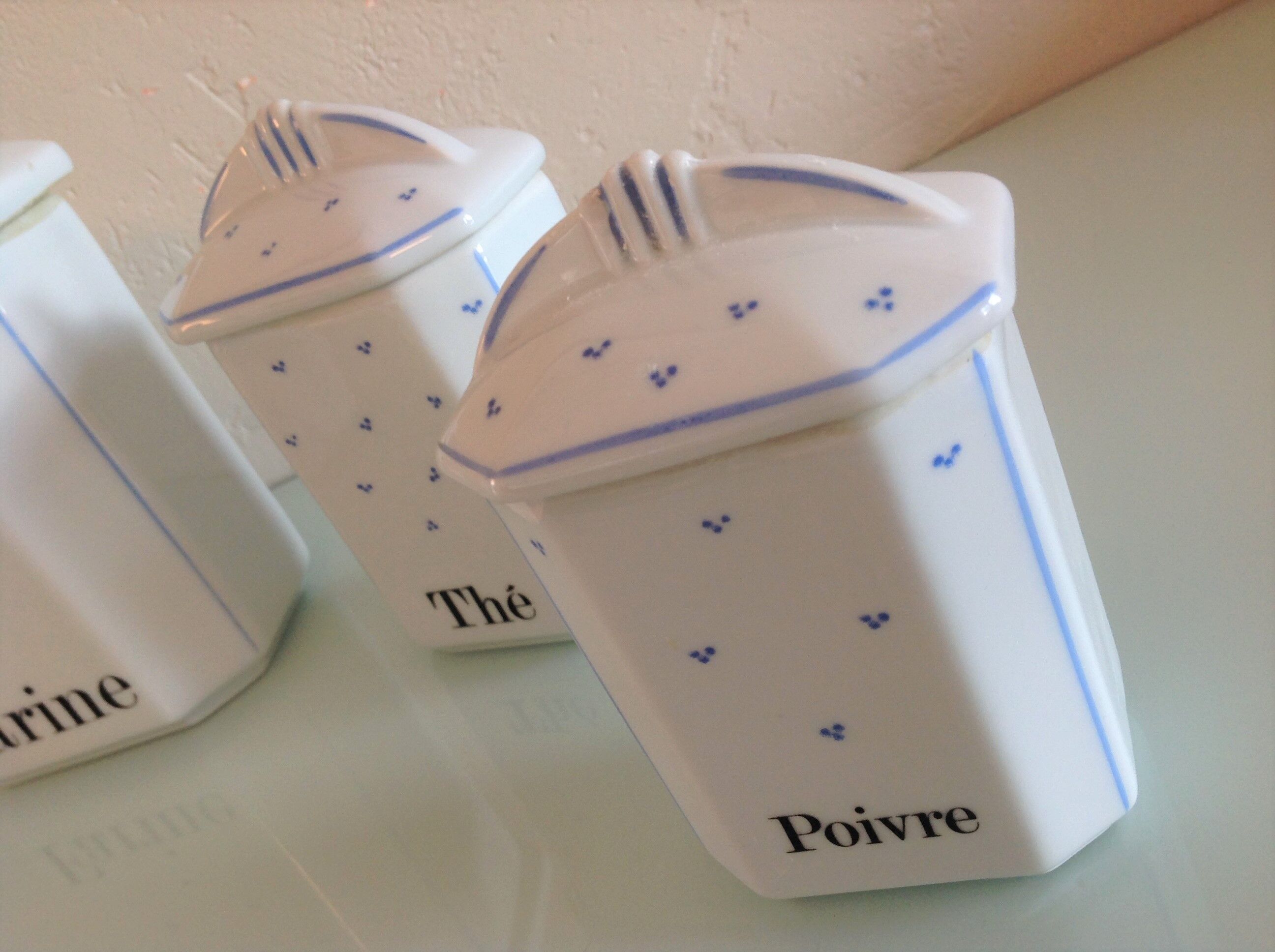 Suite of five Apilco porcelain spice jars / vintage 70s