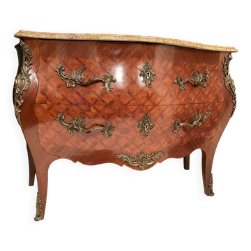 Curved commode with marquetry and marble top.
